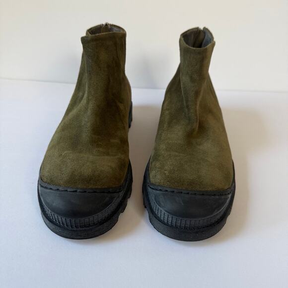 LOFINA Green Suede Lug Sole Zip Ankle Boots 6470 Euro 38 US 7.5 Italian - Picture 2 of 15